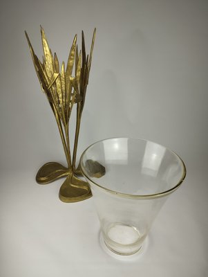 Large Art Nouveau Style Floor Vase in Brass and Glass, 1970-SFQ-2024465