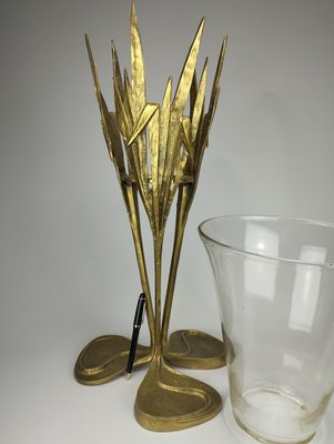 Large Art Nouveau Style Floor Vase in Brass and Glass, 1970-SFQ-2024465