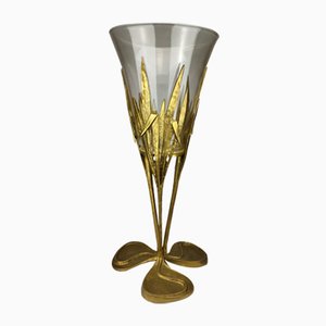 Large Art Nouveau Style Floor Vase in Brass and Glass, 1970-SFQ-2024465