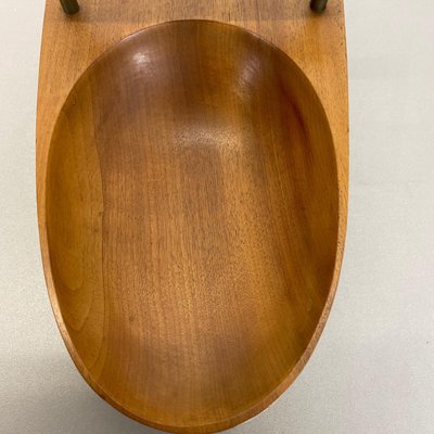 Large Austrian Light Teak Bowl with Brass and Leather Handle by Carl Auböck, 1950s-QZ-1133559