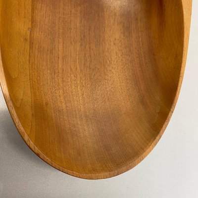 Large Austrian Light Teak Bowl with Brass and Leather Handle by Carl Auböck, 1950s-QZ-1133559