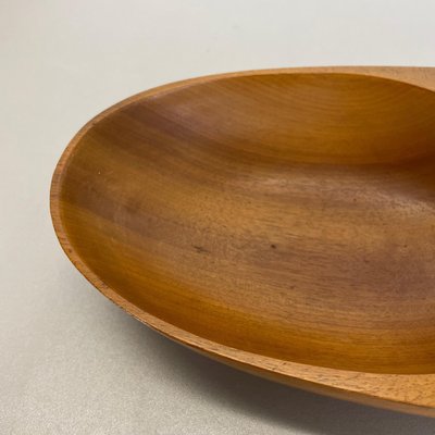 Large Austrian Light Teak Bowl with Brass and Leather Handle by Carl Auböck, 1950s-QZ-1133559