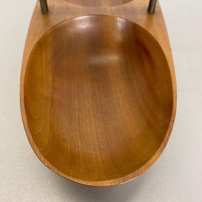 Large Austrian Light Teak Bowl with Brass and Leather Handle by Carl Auböck, 1950s-QZ-1133559