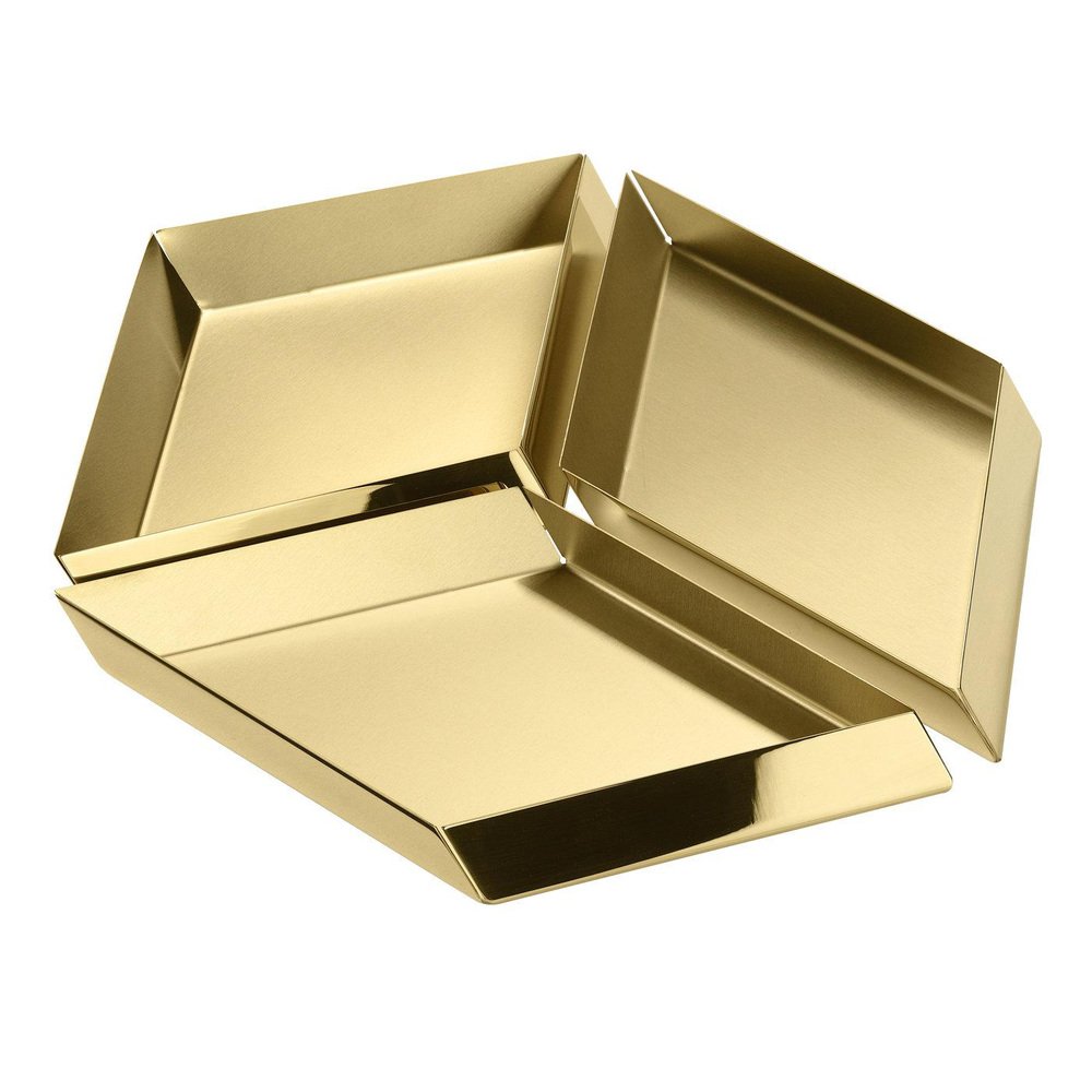 Large Axonometry Polished Brass Cube Tray by Elisa Giovannoni