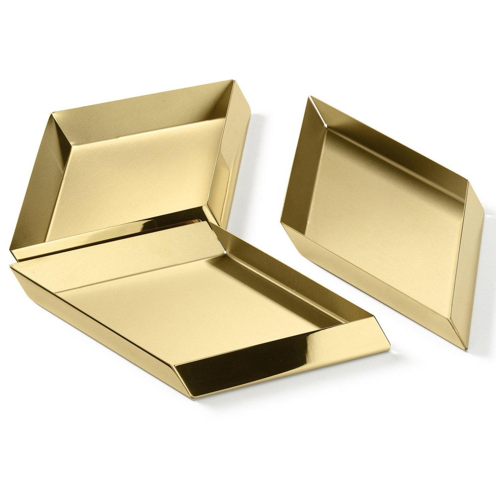 Large Axonometry Polished Brass Cube Tray by Elisa Giovannoni