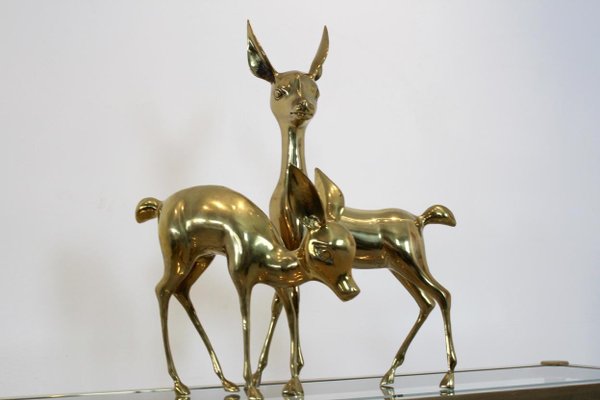 Large Bambi Brass Deer Sculptures, 1970s, Set of 2-MO-672281