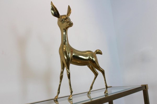 Large Bambi Brass Deer Sculptures, 1970s, Set of 2-MO-672281