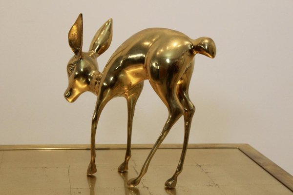 Large Bambi Brass Deer Sculptures, 1970s, Set of 2-MO-672281