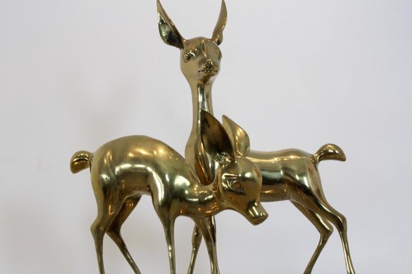 Large Bambi Brass Deer Sculptures, 1970s, Set of 2-MO-672281