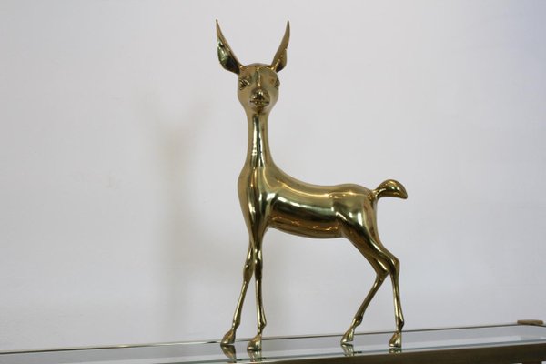 Large Bambi Brass Deer Sculptures, 1970s, Set of 2-MO-672281