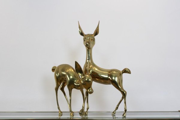 Large Bambi Brass Deer Sculptures, 1970s, Set of 2-MO-672281