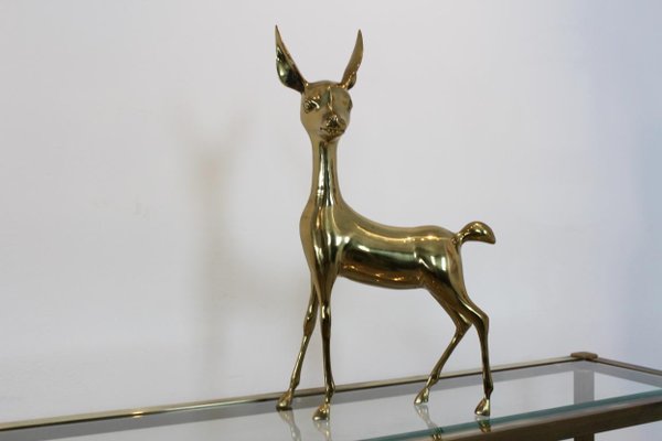 Large Bambi Brass Deer Sculptures, 1970s, Set of 2-MO-672281