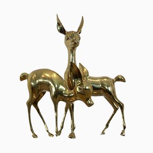 Large Bambi Brass Deer Sculptures, 1970s, Set of 2-MO-672281