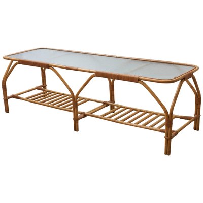 Large Bamboo and Frosted Glass Rectangular Coffee Table by Viggo Boesen, 1950s-KL-620503