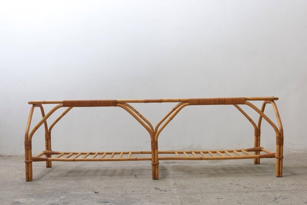 Large Bamboo and Frosted Glass Rectangular Coffee Table by Viggo Boesen, 1950s-KL-620503