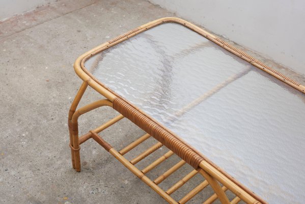 Large Bamboo and Frosted Glass Rectangular Coffee Table by Viggo Boesen, 1950s-KL-620503