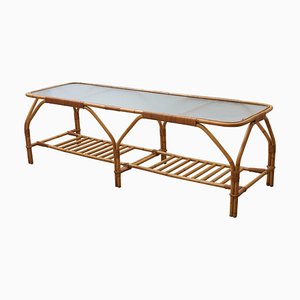 Large Bamboo and Frosted Glass Rectangular Coffee Table by Viggo Boesen, 1950s-KL-620503