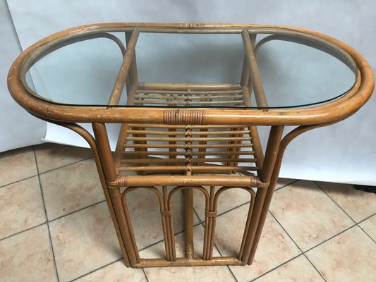 Large Bamboo Rattan & Glass Coffee Table, 1970s-WQQ-1179425