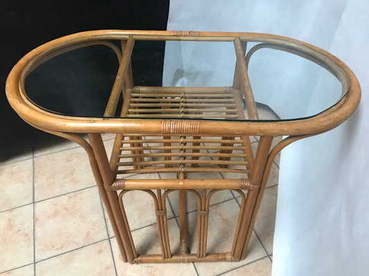 Large Bamboo Rattan & Glass Coffee Table, 1970s-WQQ-1179425