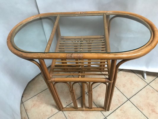 Large Bamboo Rattan & Glass Coffee Table, 1970s-WQQ-1179425