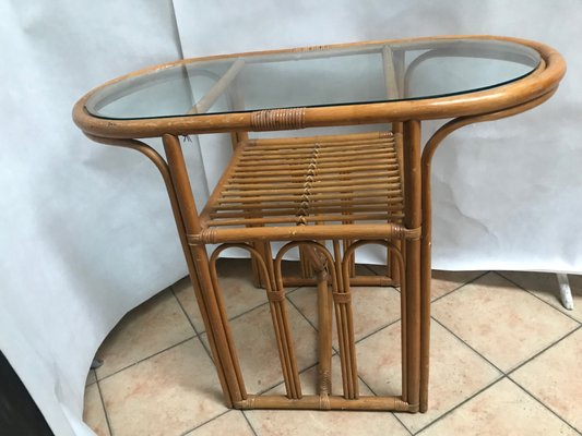 Large Bamboo Rattan & Glass Coffee Table, 1970s-WQQ-1179425