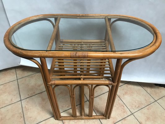 Large Bamboo Rattan & Glass Coffee Table, 1970s-WQQ-1179425