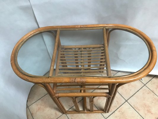 Large Bamboo Rattan & Glass Coffee Table, 1970s-WQQ-1179425