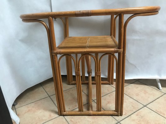 Large Bamboo Rattan & Glass Coffee Table, 1970s-WQQ-1179425