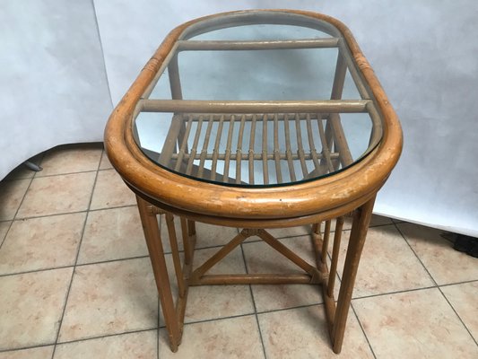 Large Bamboo Rattan & Glass Coffee Table, 1970s-WQQ-1179425