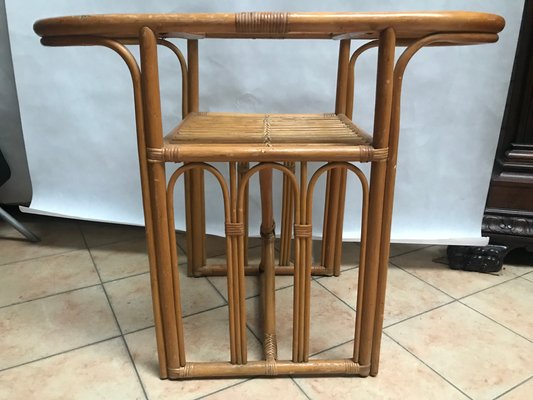 Large Bamboo Rattan & Glass Coffee Table, 1970s-WQQ-1179425