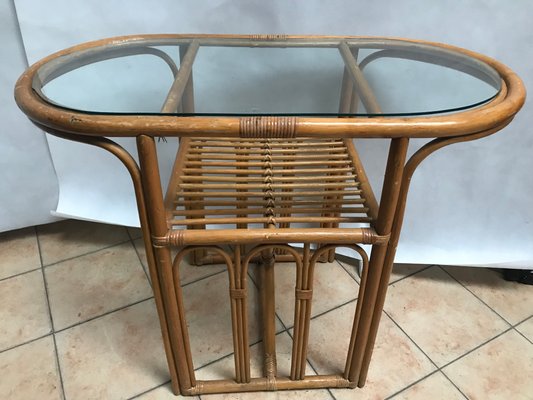 Large Bamboo Rattan & Glass Coffee Table, 1970s-WQQ-1179425