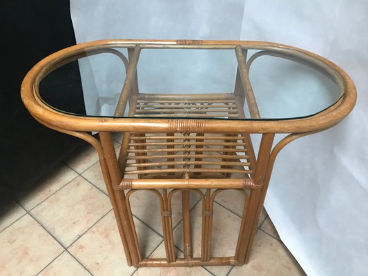 Large Bamboo Rattan & Glass Coffee Table, 1970s-WQQ-1179425