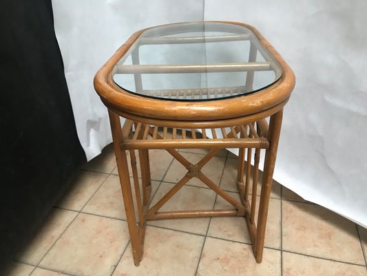 Large Bamboo Rattan & Glass Coffee Table, 1970s-WQQ-1179425