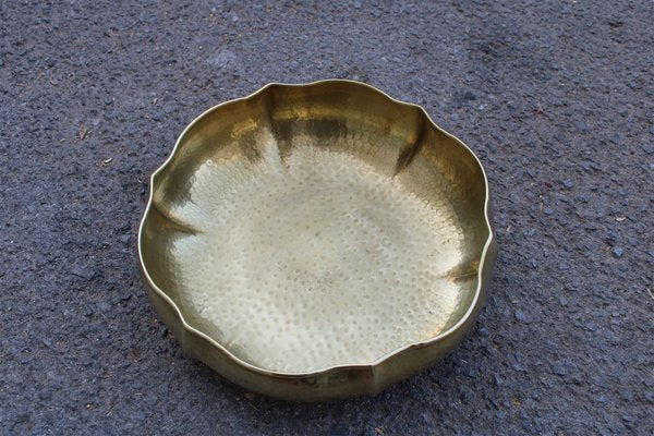 Large Baroque Style Italian Hammered Brass Bowl, 1970s-EH-703935