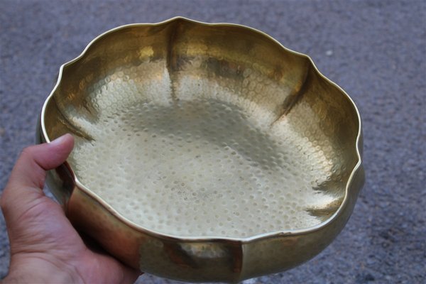 Large Baroque Style Italian Hammered Brass Bowl, 1970s-EH-703935