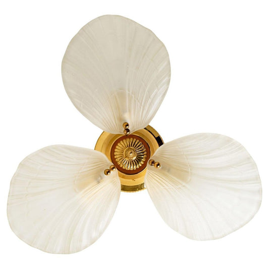 Large Barovier Flush Mount with 3 Milkglass Shells, Italy, 1970s