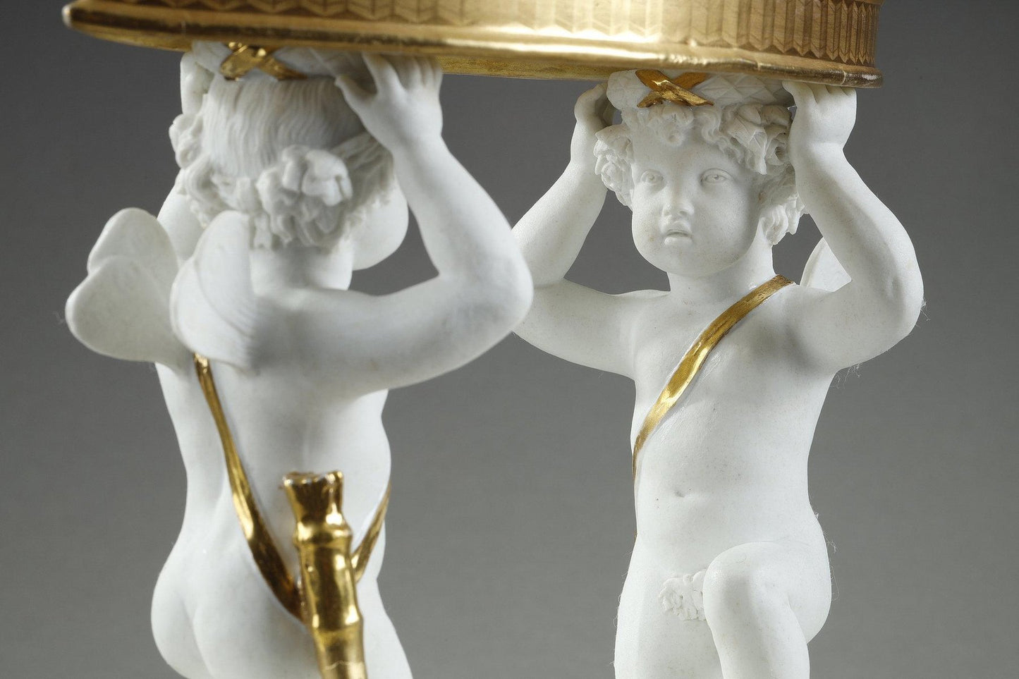 Large Basket in Paris Porcelain Resting on Two Cupids, 1830s