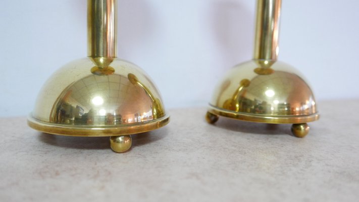 Large Bauhaus Brass Candleholders, 1930s, Set of 2-KK-1111876