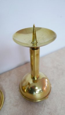 Large Bauhaus Brass Candleholders, 1930s, Set of 2-KK-1111876