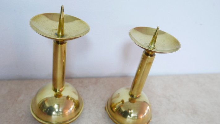 Large Bauhaus Brass Candleholders, 1930s, Set of 2-KK-1111876