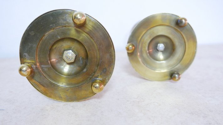 Large Bauhaus Brass Candleholders, 1930s, Set of 2-KK-1111876