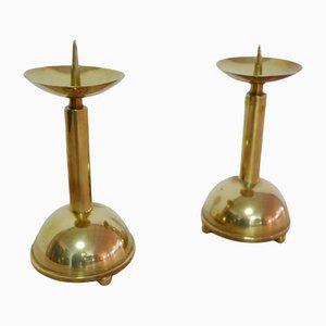 Large Bauhaus Brass Candleholders, 1930s, Set of 2-KK-1111876