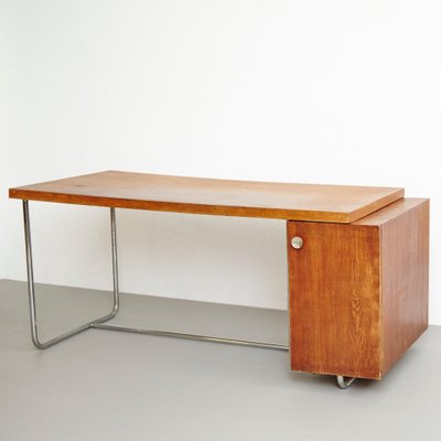 Large Bauhaus Desk in Wood and Tubular Metal, 1930-WM-1395397