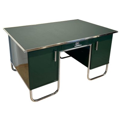 Large Bauhaus Partners Desk in Green Lacquer, Metal & Steeltube, Germany, 1930s-NNB-1724399