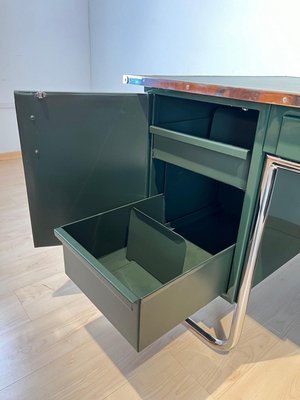 Large Bauhaus Partners Desk in Green Lacquer, Metal & Steeltube, Germany, 1930s-NNB-1724399