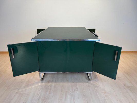 Large Bauhaus Partners Desk in Green Lacquer, Metal & Steeltube, Germany, 1930s-NNB-1724399