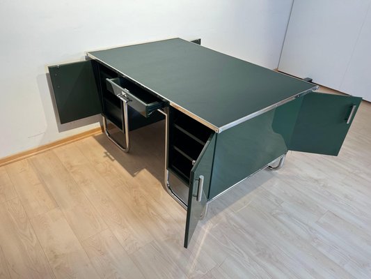 Large Bauhaus Partners Desk in Green Lacquer, Metal & Steeltube, Germany, 1930s-NNB-1724399