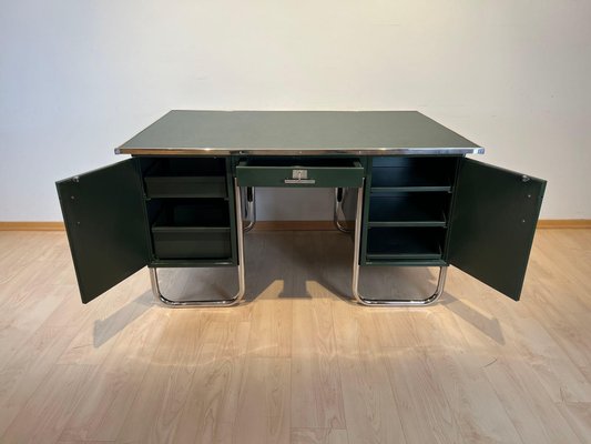 Large Bauhaus Partners Desk in Green Lacquer, Metal & Steeltube, Germany, 1930s-NNB-1724399