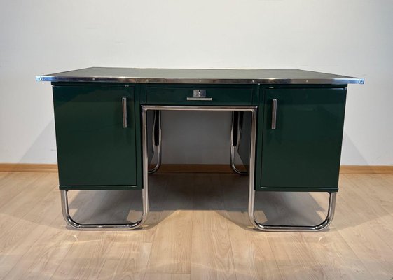 Large Bauhaus Partners Desk in Green Lacquer, Metal & Steeltube, Germany, 1930s-NNB-1724399