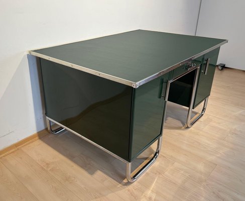 Large Bauhaus Partners Desk in Green Lacquer, Metal & Steeltube, Germany, 1930s-NNB-1724399